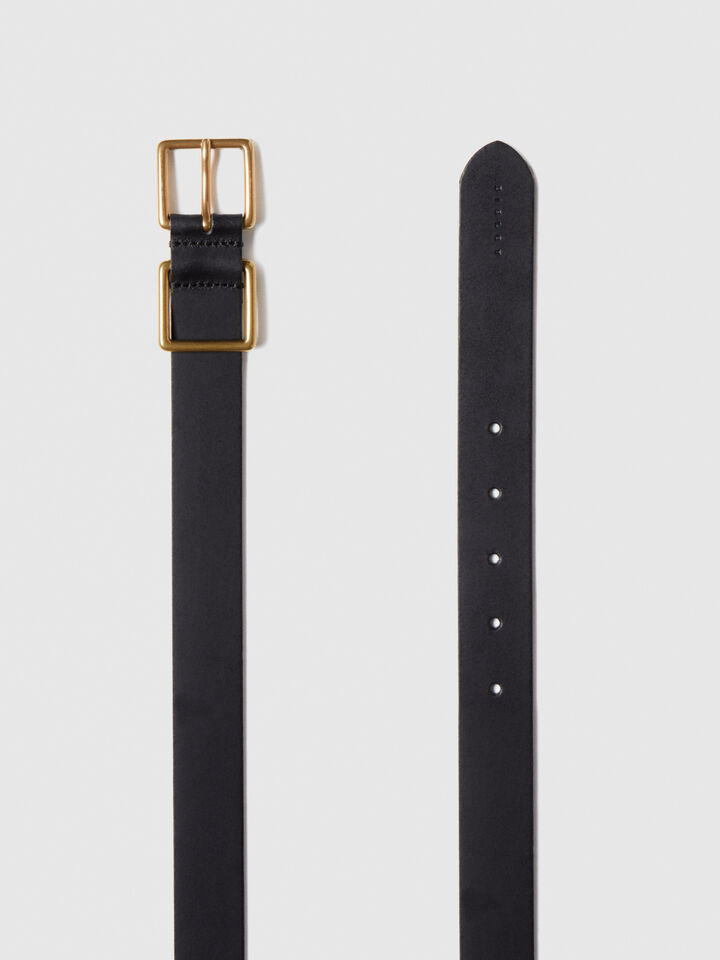 Leather belt with double buckle - women's belts - Black | Sisley image number 2